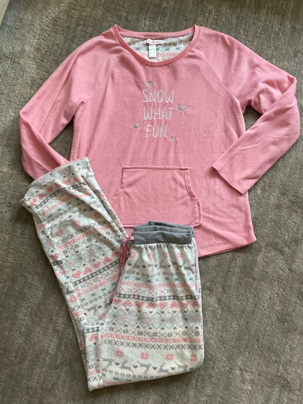 Pillow Talk Pink Snow What Fun Fleece Hoodie Pajama Set Medium